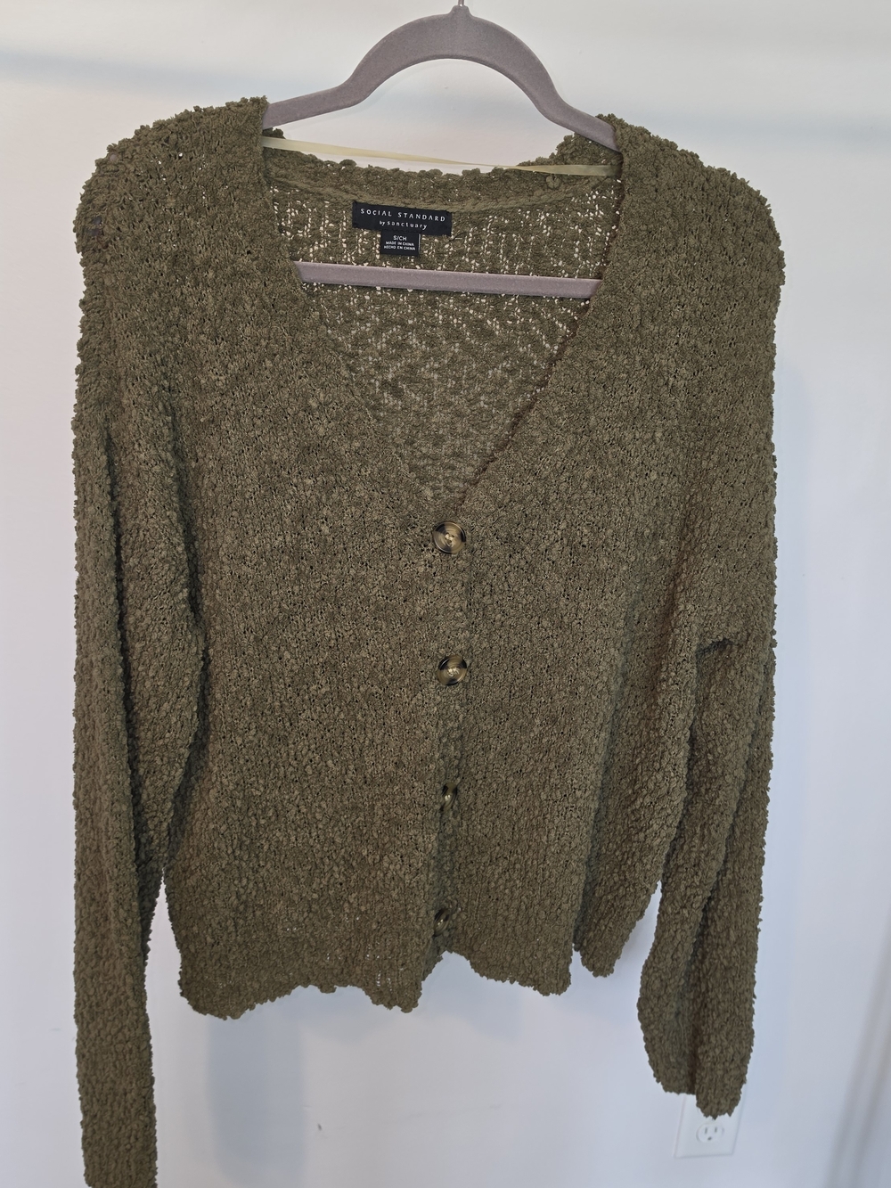 Sanctuary Olive Green Textured V-Neck Button Cardigan